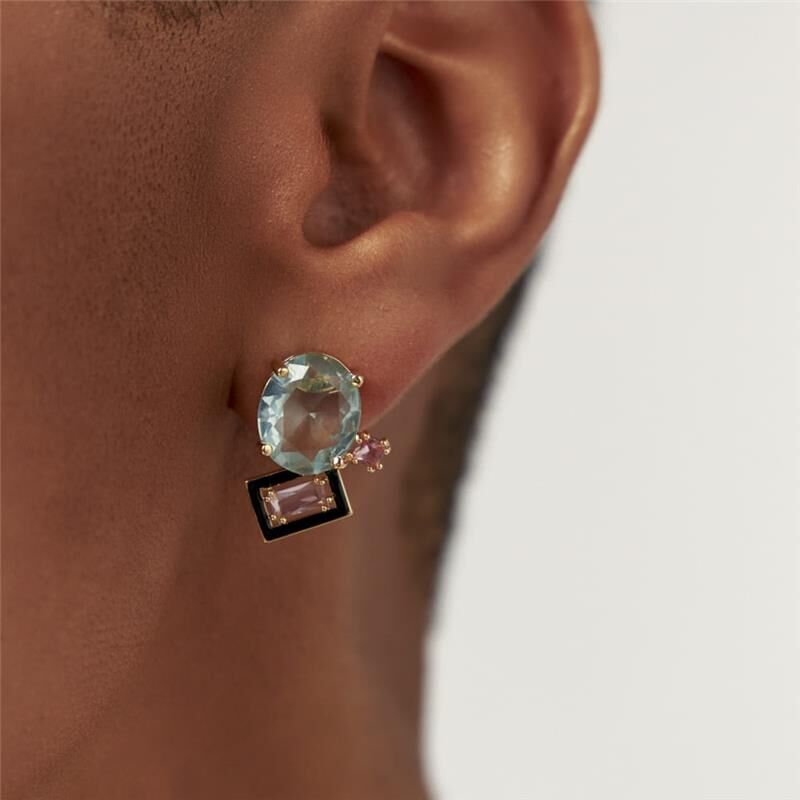 Earring Oval Crystal Björk - Gold plated