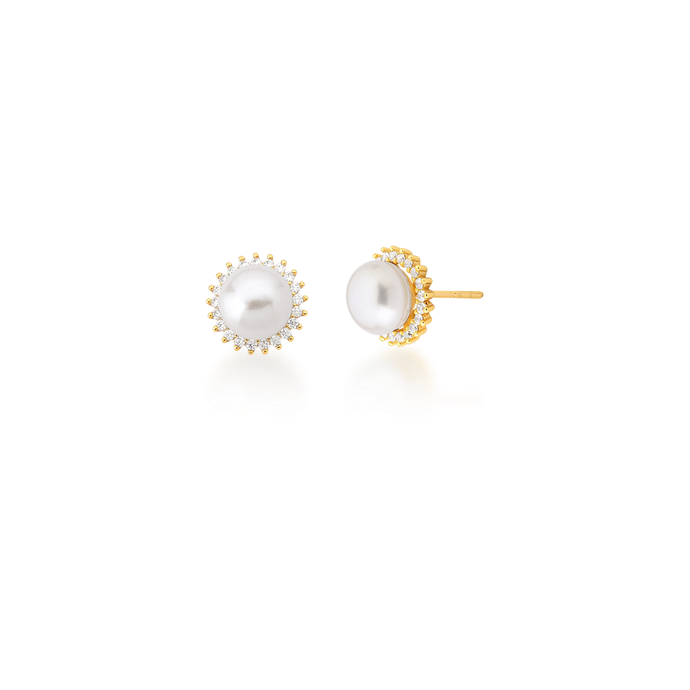 Boucle d'oreille perles et cristaux rondes - plaqué or