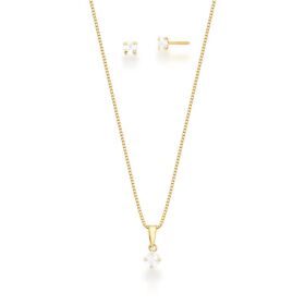 Crystal Necklace &amp; Earring Set - Gold Plated