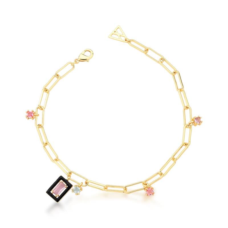 Bracelet with pendant Pink &amp; Black Björk - Gold plated